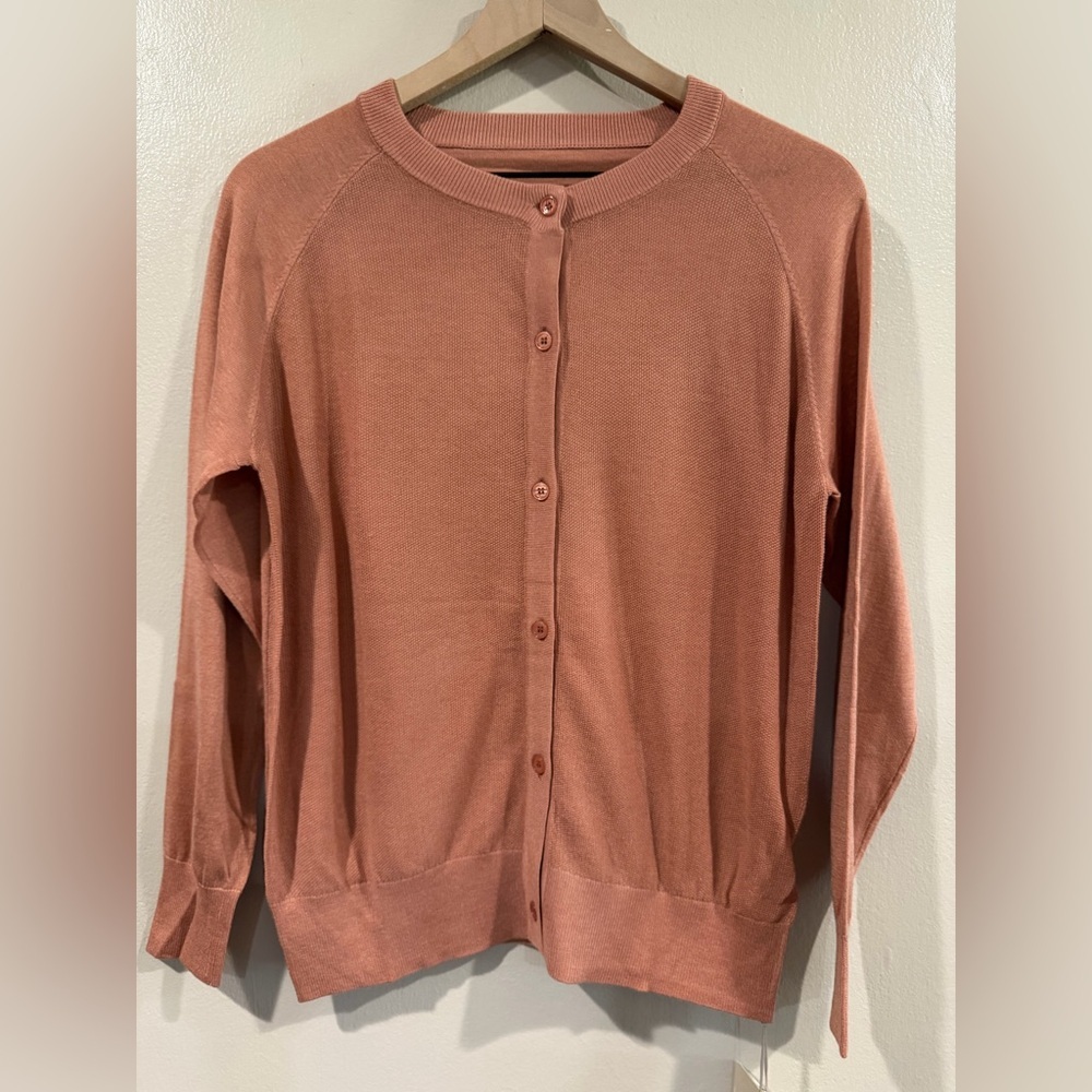 NWT Soft Women's Button-Up Cardigan Salmon Brick Brown Color Size Medium
